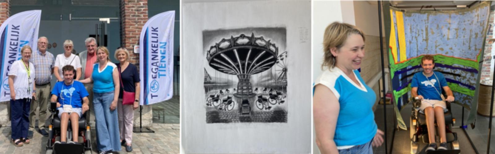 3 foto's: leden van TT met mensen van ART, een kunstwerk en kunsinstallatie