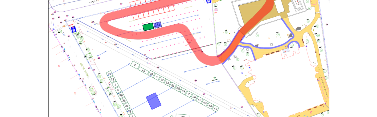 een plattegrond met weergave van de 2 voorbehouden plaatsen